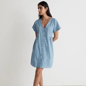 NWT Madewell Button-Front V-Neck Mini Dress Blue Eyelet XS